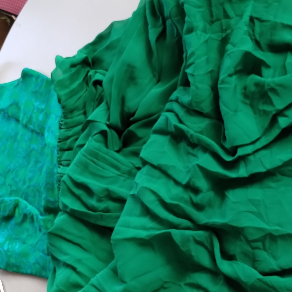 Elegant Floral Embroidered Green Sleeveless Dress Pleated Vibrant Colorful Chic - Picture 11 of 11